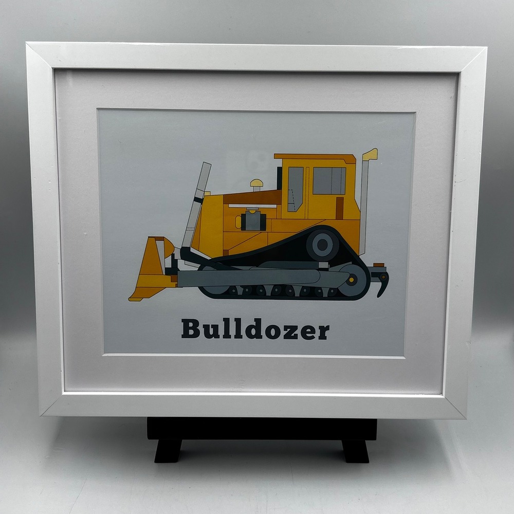 Framed Bulldozer Construction Art Kids Nursery Decor White Frame Aldecor 14x12x1